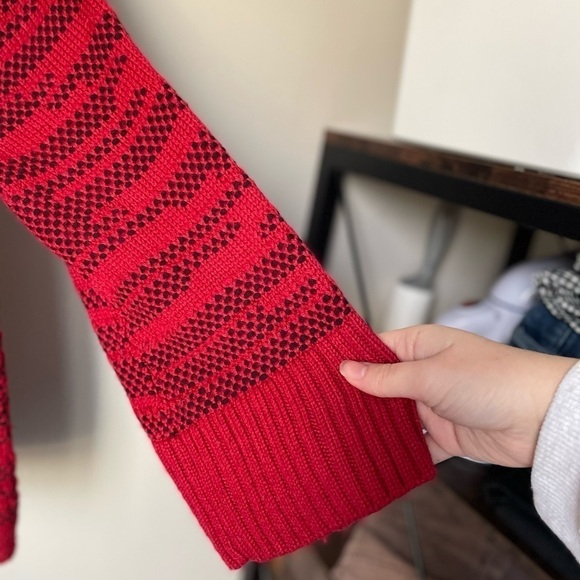 Chico's Red and Black One Button Chunky Wool Blend Cardigan Size 0 (Small) - Picture 5 of 8